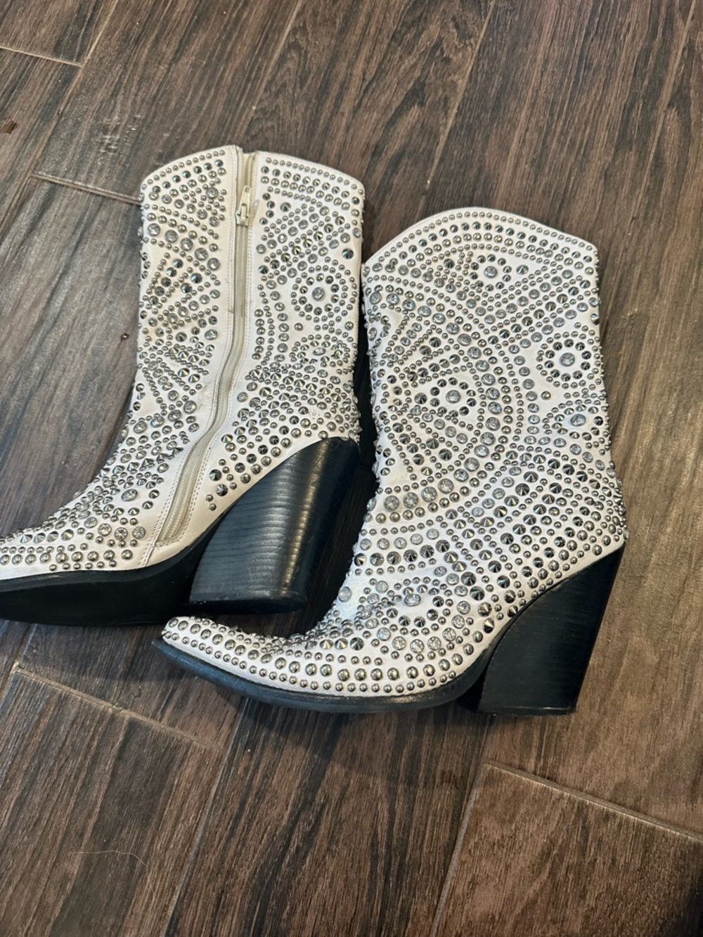 Jeffrey Campbell White Studded Western Heeled Boots - Picture 5 of 8